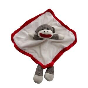 Baby Starters Sock Monkey Security Blanket Red White Satin Trim Lovey‎ 11 Inch